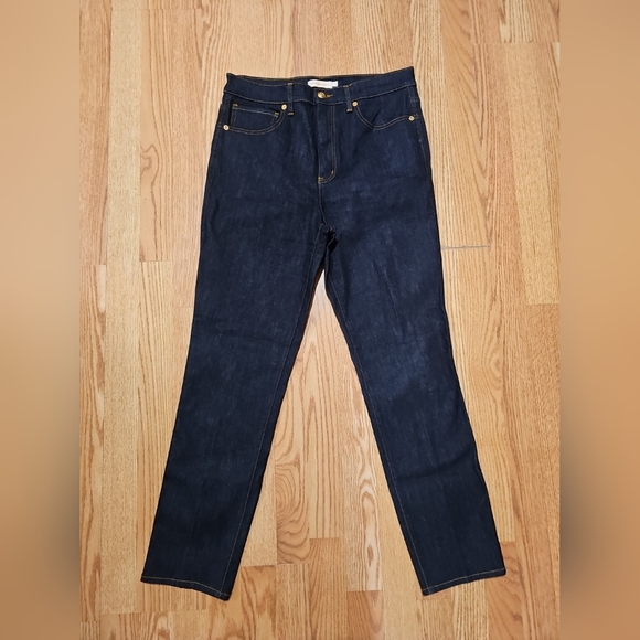 ALT Elena Gilbert Tory Burch Denim Pants Women Sz 31 Dark Straight Leg High Rise - Picture 2 of 16